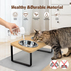 Elevated Cat Bowls with Food Mat 15° Tilted Stand Raised Cat Dishes for Food and Water Feeder 2 Stainless Steel Bowls for Cats