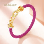 MOONLIGHT New Luxury Women's Zircon Ring Round Bracelet Genuine Braided Leather Bracelet for Woman Fashion Accessories 8 colors