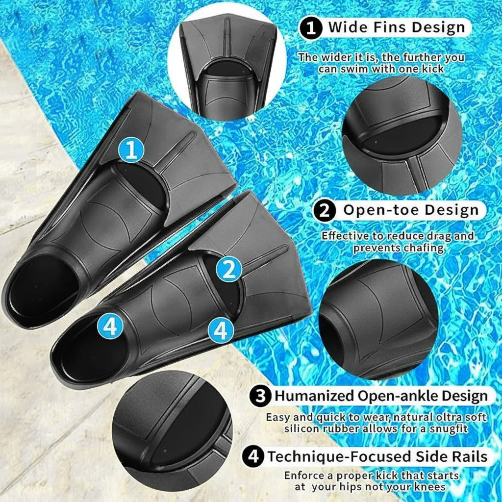 Silicone Fins Swim Training Snorkel Short Diving Flippers Frog Shoes Men Women Professional Breaststroke Freesnorkel Swimming