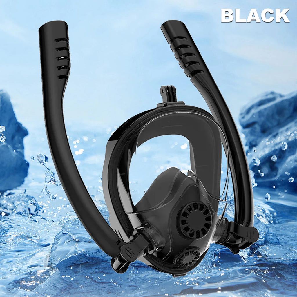 Adults Full Face Snorkel Mask Double Breathing Tube 180° Wide-Eye Panoramic Vision Advanced Anti-Fog Swim Leak-Proof Adventures
