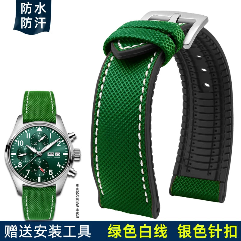 for IWC Pilot Mark 18 Portuguese Tudor Breitling Nylon Rubber Bottom Watch Strap Watchband 19mm 20mm 21mm 22mm 23mm 24mm