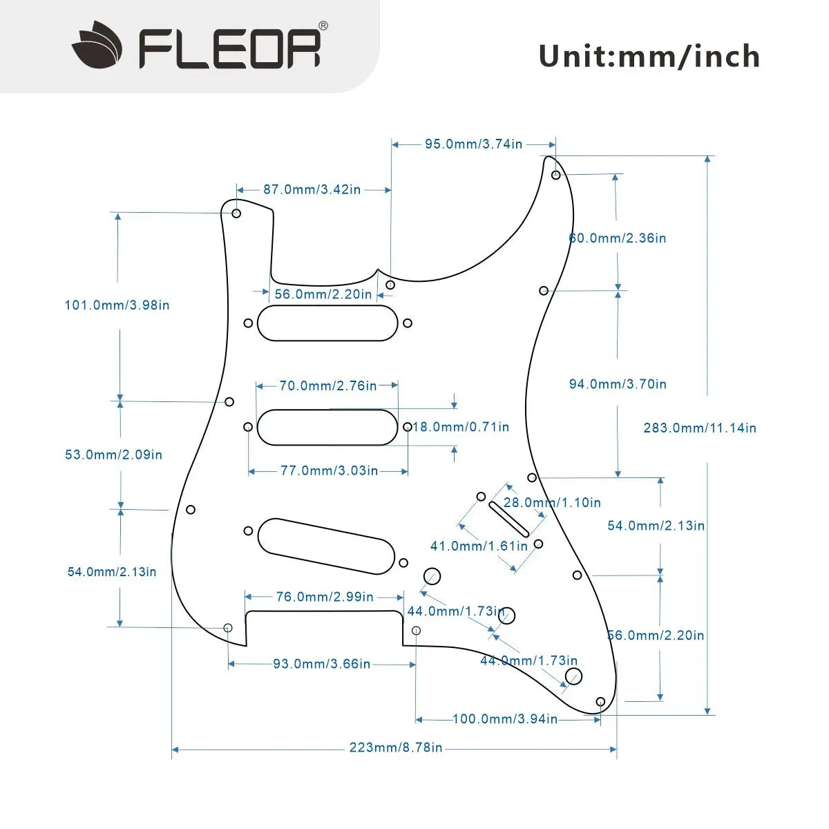 FLEOR Brown Tortoise Prewired Pickguard Alnico 5 Single-coil Pickup Set for 11 Holes SSS ST Guitar Parts
