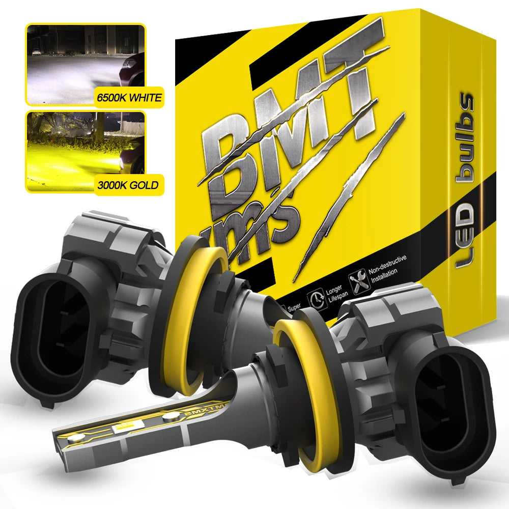 BMTxms 2PCS Canbus H11 H8 LED Fog Light Bulbs H27 880 881 9006 HB4 HB3 9145 H10 H16 LED CSP DRL Car Lamp White Yellow E2 12000LM