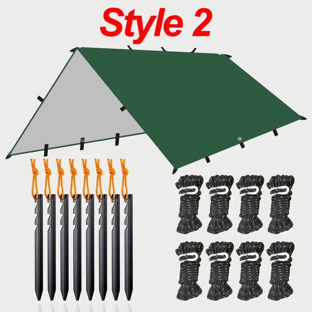 19 Hang Point Tarp Waterpoof Survival Bushcraft Sun Shelter Beach Shade Tent Outdoor Canopy Backpacking Tourist Awning 4x4 3x3m