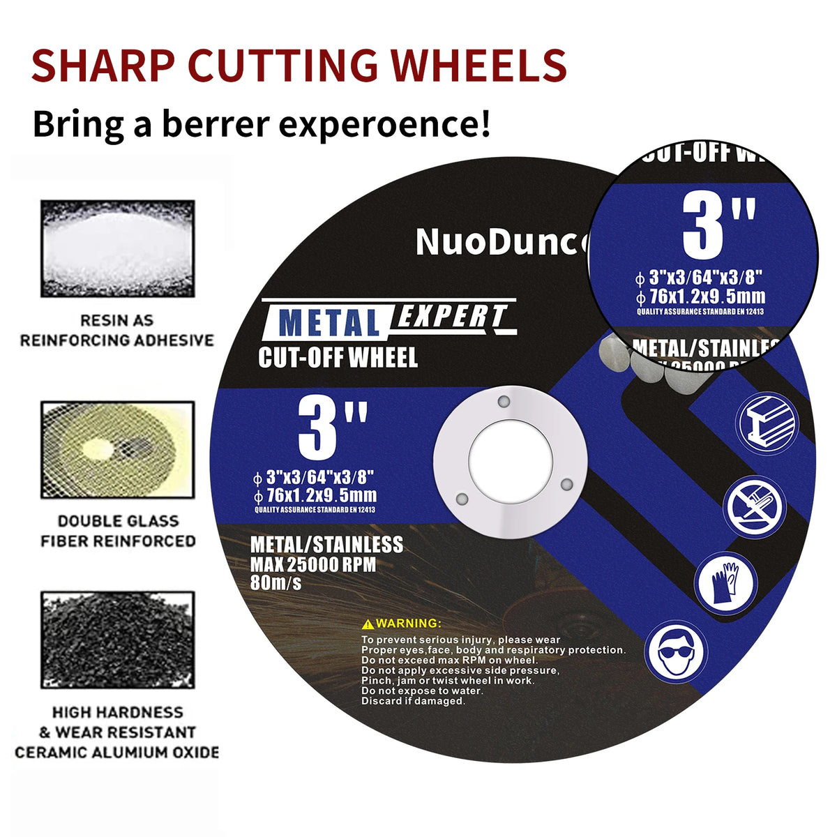 76mm Metal Cutting Disc for Angle Grinder 9.5mm Bore Cut off Wheel Stainless Steel Sanding Grinding Saw Blade for Metal