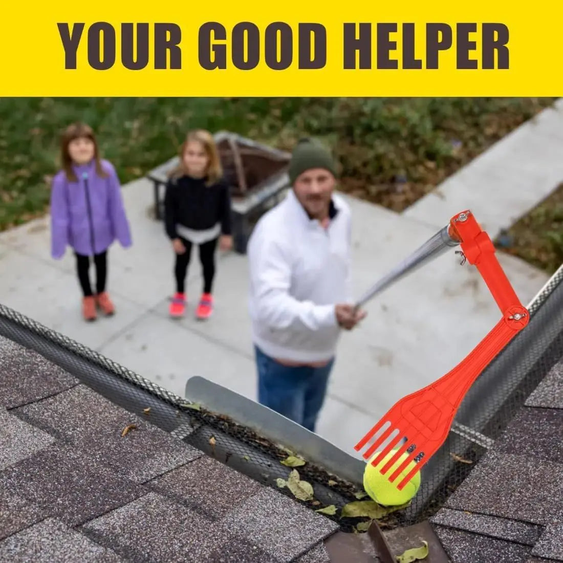 1pcs Gutter Rake From Ground Gutter Cleaning Tools Rotatable Handle Small Rake Rain Gutter Cleaning Tool for Roofs Gutters