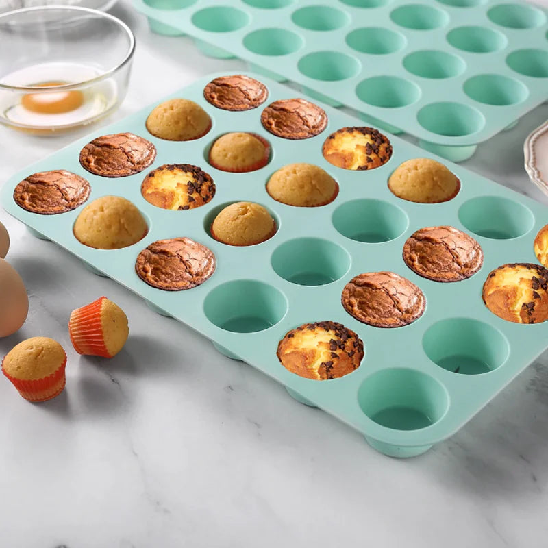 Silicone Baking Mold Tray 24-Cup Nonstick Cookie Cake Candy Mold, Blue, 1pc