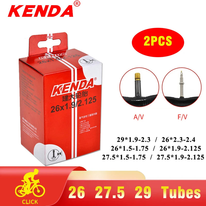 2PCS KENDA Bicycle Inner Tube MTB Bike Tires 26 27.5 29 Inches 1.5/1.75 1.9/2.125 2.3/2.4 AV FV Cycling Butyl Rubber Inner Tube