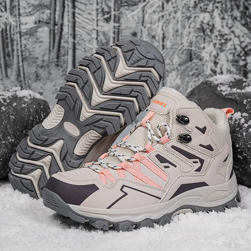 Women's Winter Boots Outdoor Hiking Boots High-top Plus Velvet Warm Hiking Shoes Women's Rainproof And Non-slip Hiking Shoes