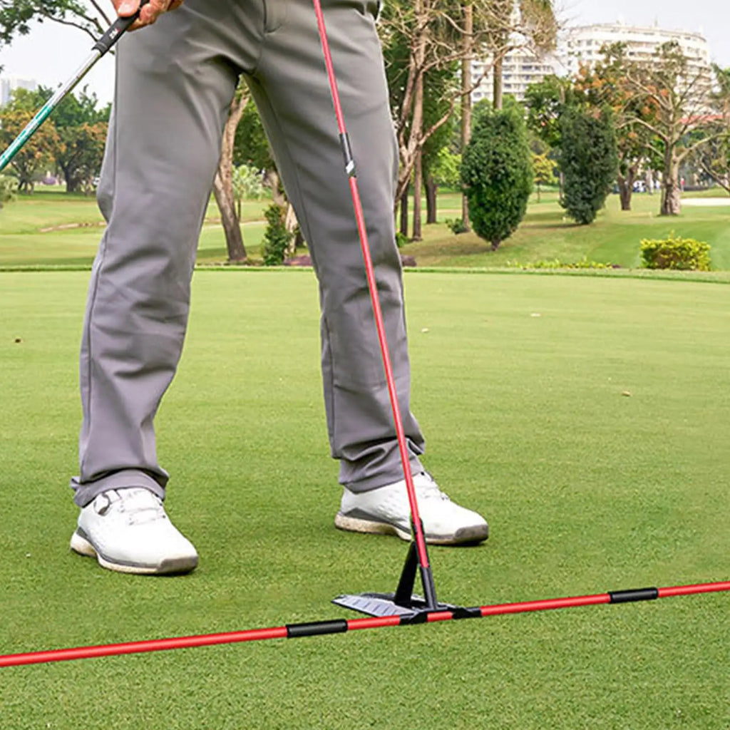 Golf swing alignment rod holder practice plate trainer, red