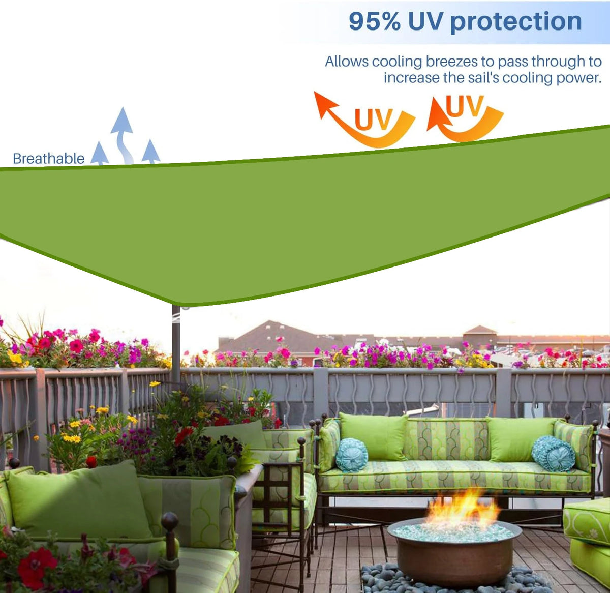Green Waterproof Triangular Sunshade Sail Sunscreen Cloth Rainproof Awning for Balcony Courtyard Outdoor Shade Solution