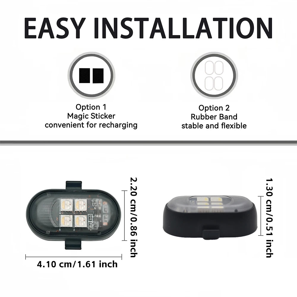 RGB Car Interior LED Light Kit with Wireless Remote, USB-C Rechargeable, Multi-Mode (2-10pc)