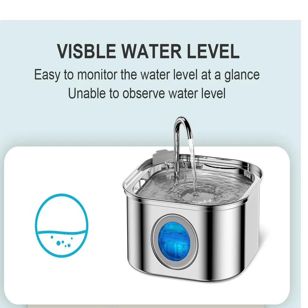 304 Stainless Steel Pet Water Fountain 3.2L/108oz with Filter, Visual Window, Faucet
