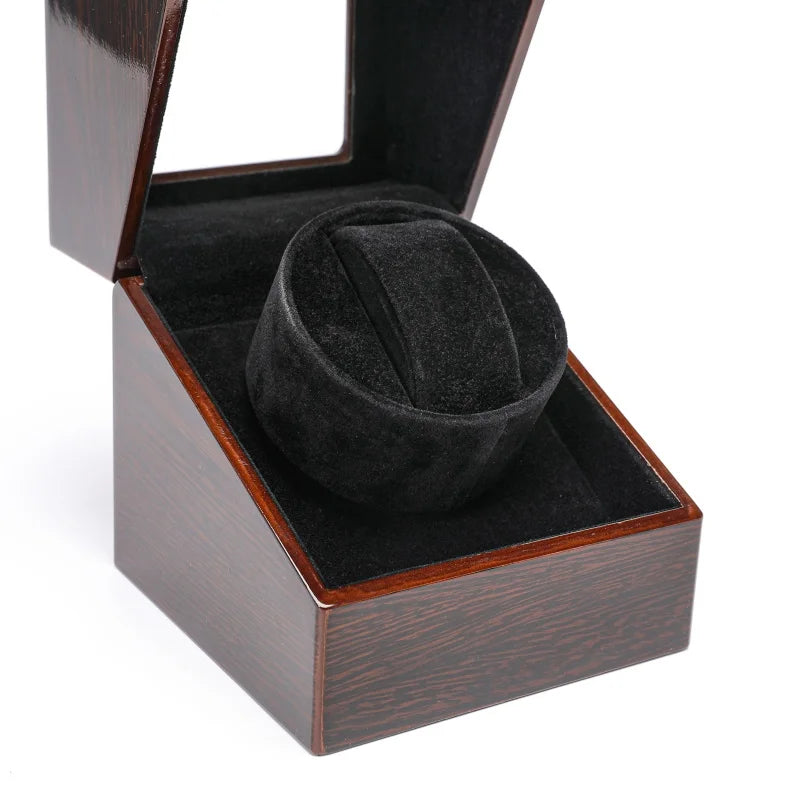 Embers Luxry Single Watch Winder Battery Wooden Shaker Watch Box Automatic Winder Glass Storage Case Mabuchi Motro