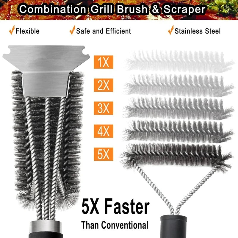 Safe Grill Brush and Scraper with Deluxe Handle Grill Cleaner Brush Stainless Steel Bristle Grill Brush