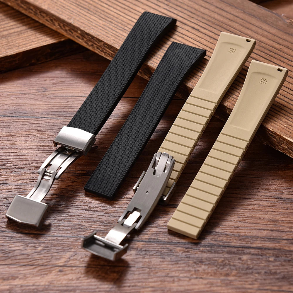 Original Stripess CTS FKM Rubber Watch Strap 20mm For D-elug FKM CTS Watchband Quick Release Silver Butterfly Buckle Cut To Size
