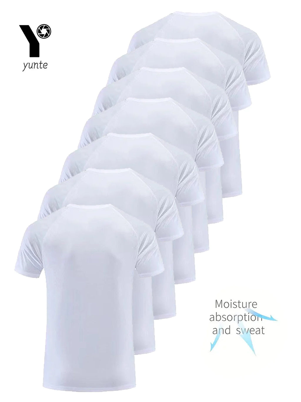 Round Neck T-Shirt 7-Piece White Ultra-Light Men's Quick-Drying Breathable Sweat-Absorbent Shirt Suitable for Fitness Gym and Ru