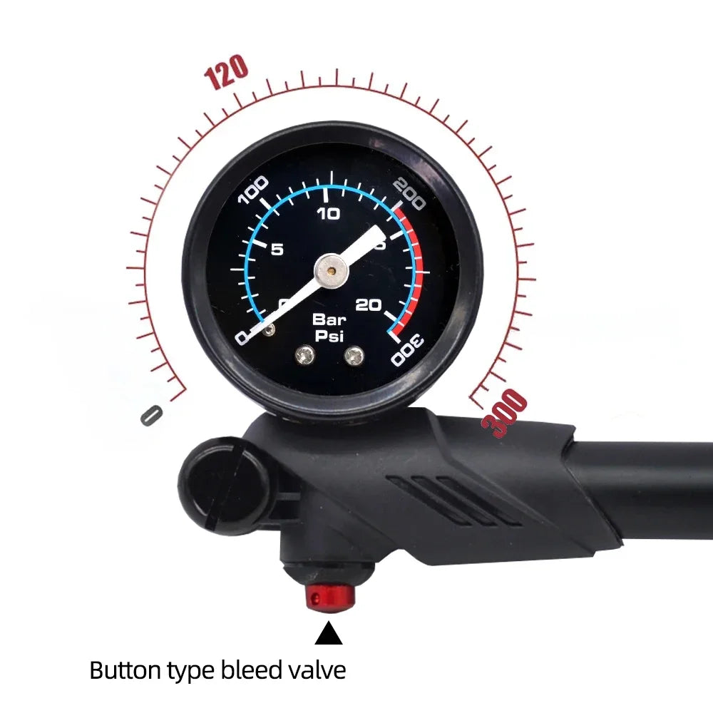 ThinkRider Bike Shock Pump 300psi with Gauge for Suspension Fork & Rear Shock, Black