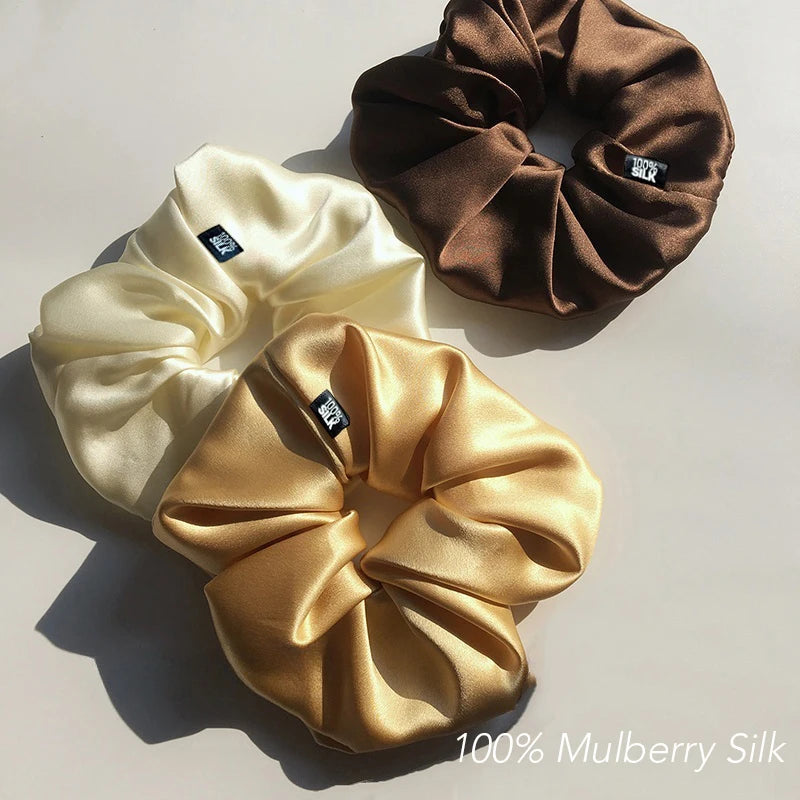 Mulberry Silk Oversized Scrunchie Hair Tie 6cm Elastic Ponytail Holder, Baby Blue