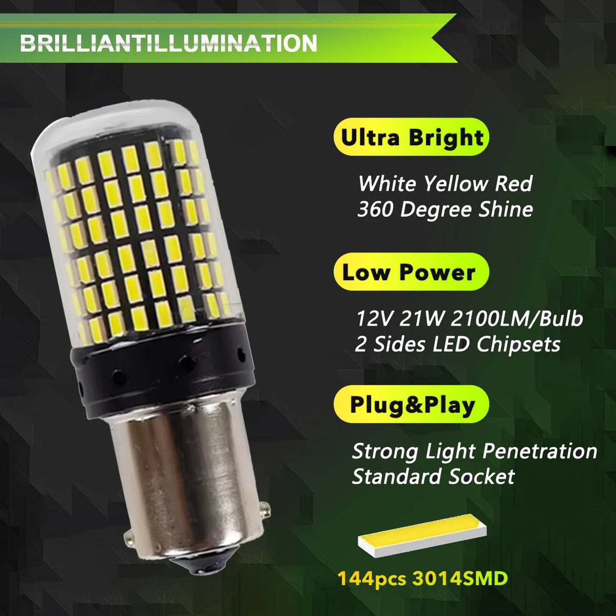 10Pcs BAU15S PY21W 1156 BA15S P21W 7440 W21W T20 7443 W21/5W 3157 1157 BAY15D P21/5W LED Bulb Car Light 2800LM 6000K White 12V