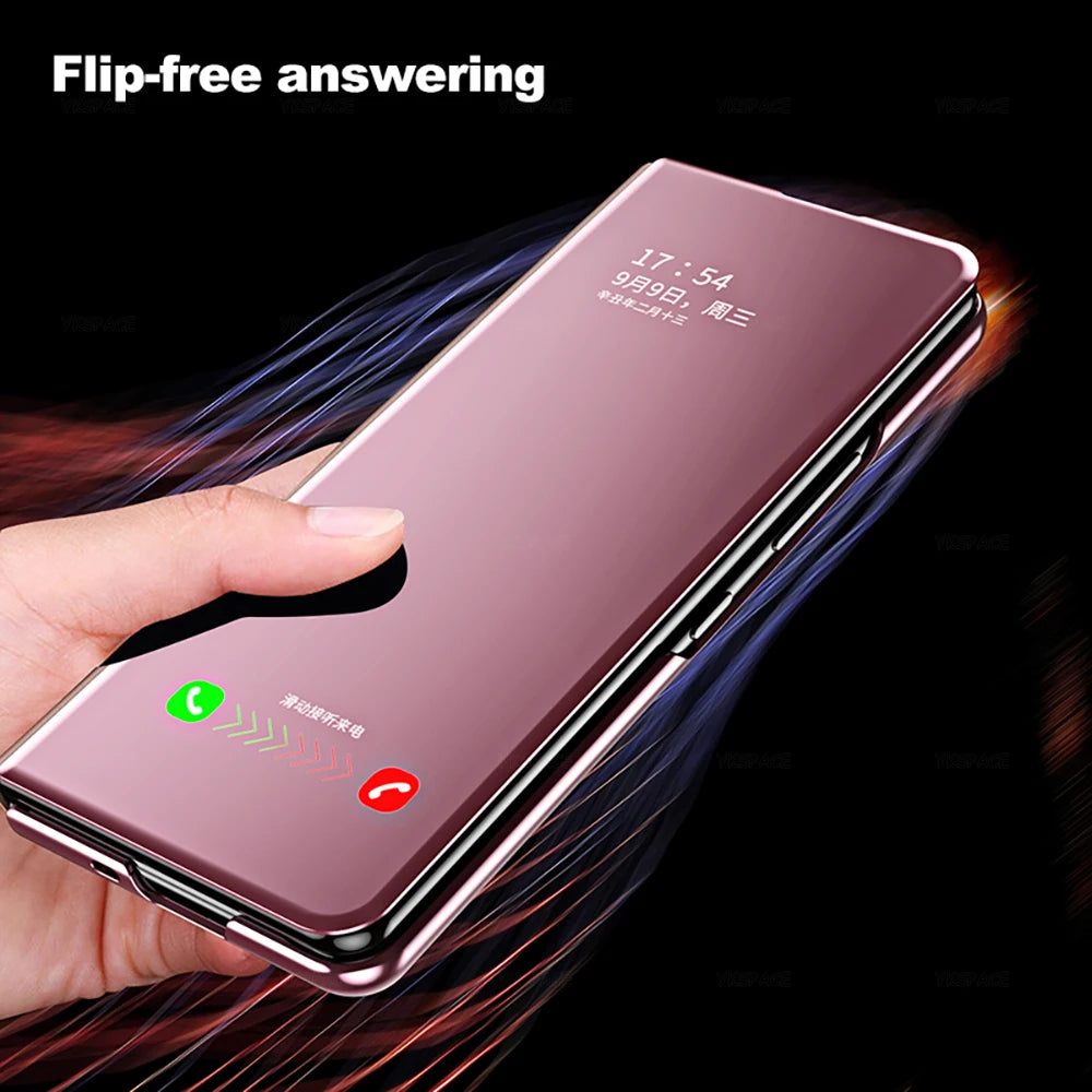 6 Colors Mirror Clear View Stand Flip Case For Samsung Galaxy Z Fold 2 3 4 5 6 7 Full Cover Folding Plathing Phone Cover