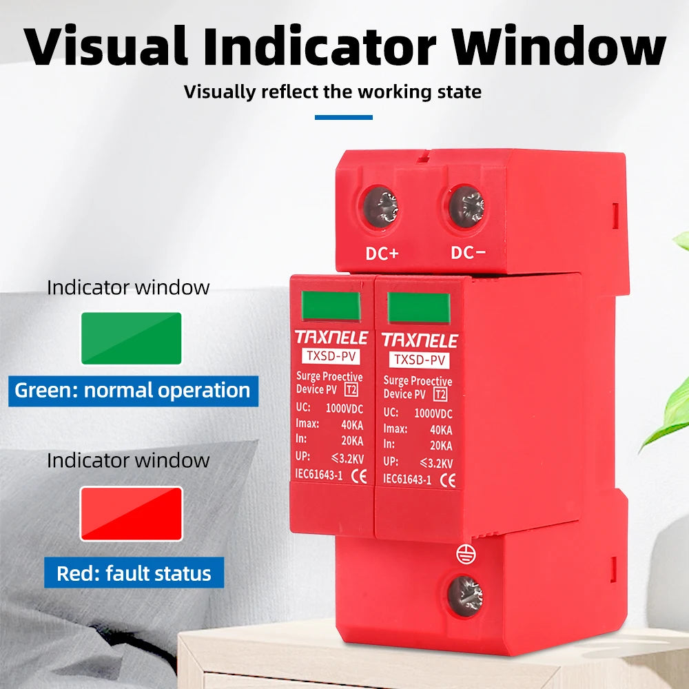 DC SPD Surge Protective Device 2P 40KA 60KA 600V 800V 1000V Voltage Protector Solar PV Photovoltaic Lightning Arrester