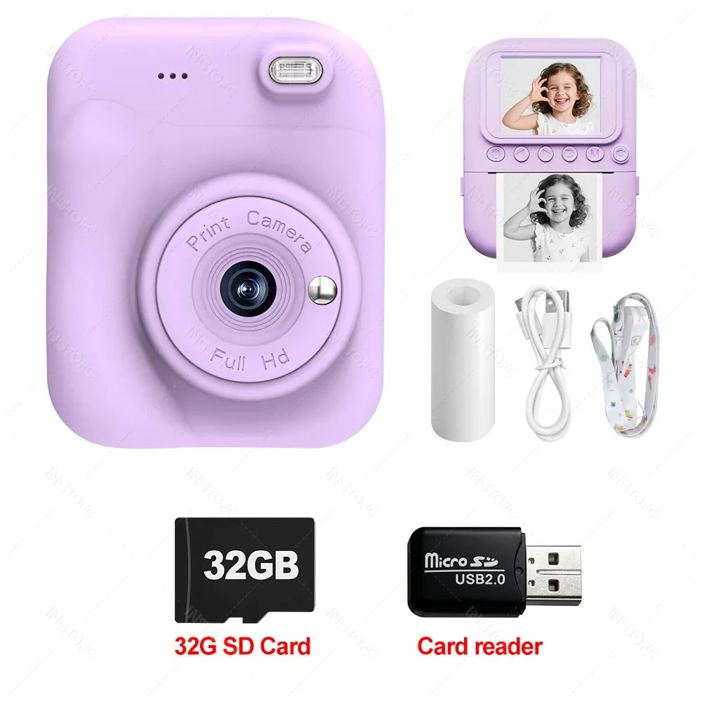 Kids Instant Camera Color Printing 2.4''IPS Digital 1080P Video Photo Thermal Printer 57x25mm as a Gift for Girls,Boys,Children
