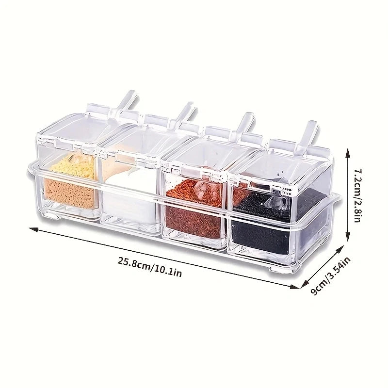 Clear Seasoning Box - Spice Storage Container Storage Tool for Kitchen Herb Spice Tools Gadgets-Cruet with Cover and Spoon