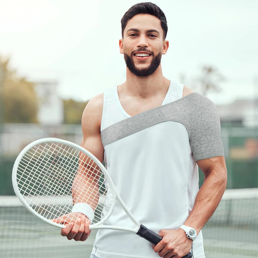Adjustable Compression Shoulder Brace Gray, Rotator Cuff & AC Joint Support Strap 1pc