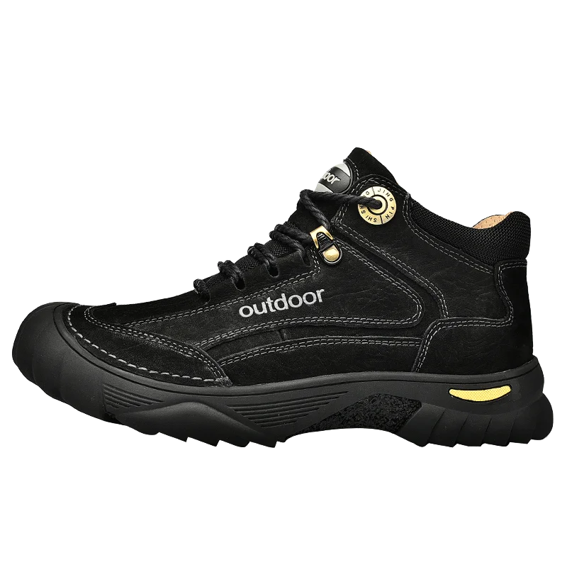 HIKEUP Men's Outdoor Hiking Shoes Cow Leather Winte Boot Waterproof Non-Slip Trekking Sneakers Durable Sports Protecting the toe