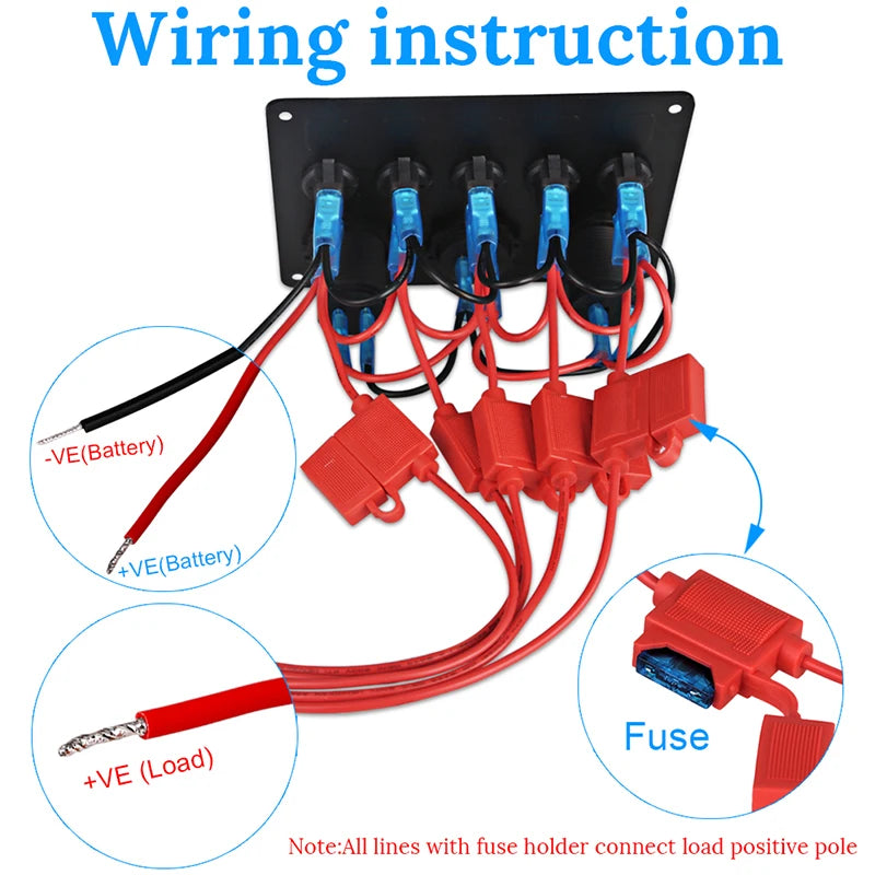 5 Gang Marine Boat Switch Panel Led Waterproof Circuit With Voltmeter Dual Usb Charger Panel Switch Boat Yacht 12v 24v