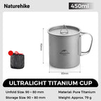 Naturehike Outdoor Titanium Cup Lightweight Portable Tea Coffee Cup Folding Handle Camping Water Mug for Hiking Travelling