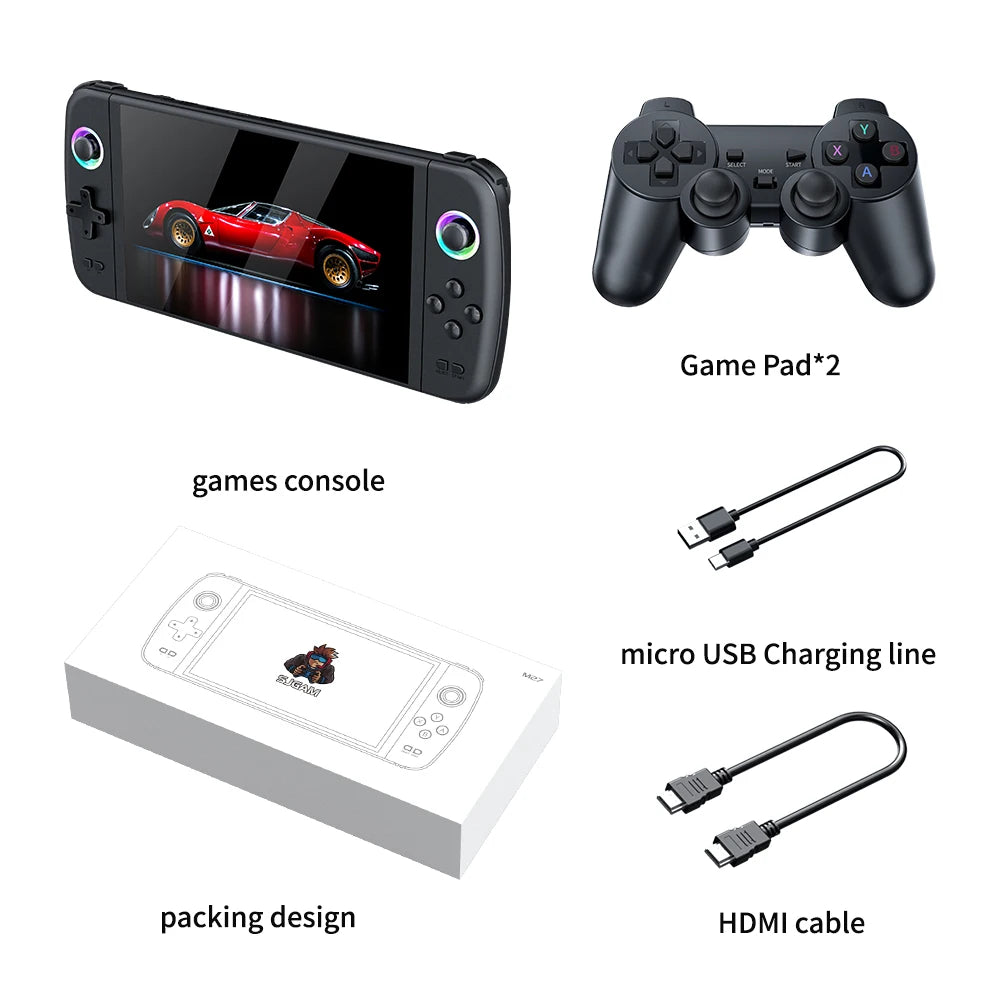 7.0 Inch Big Screen M27 Portable Pocket Retro Handheld Video Game Console 1024*600 Display Support LINUX Emelec 64G/128G
