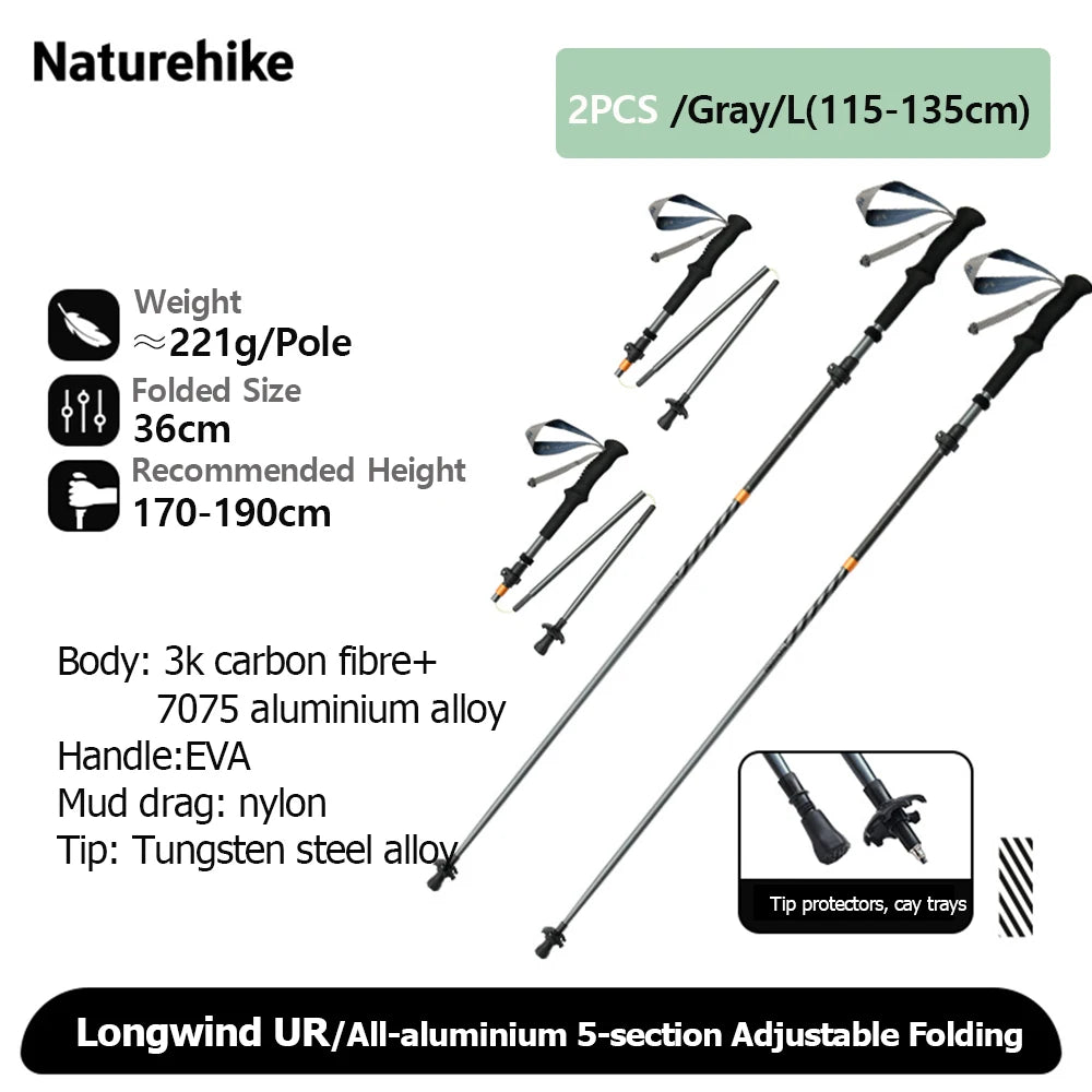 Naturehike Climbing Mountaineering Walking Stick Portable Folding Telescopic Hiking Pole Outdoor Trekking Poles Telescopic Baton
