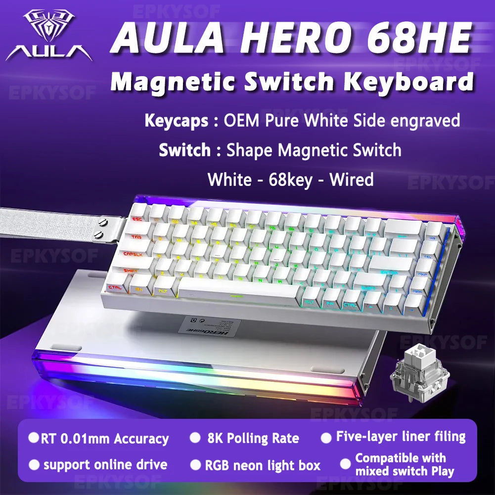 AULA HERO 68HE Magnetic Switch Keyboard RGB Gaming Mechanical Keyboard Rapid Trigger 8K Return Wired Esports Custom Keyboard
