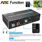 HDMI Switch Audio Extractor 2x1 4K 60Hz, HDMI ARC, Optical Toslink SPDIF, Coaxial, L/R