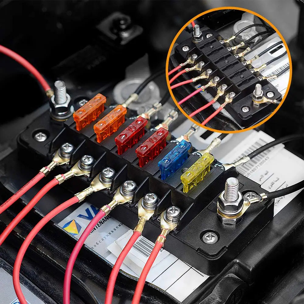 6 Way Fuse Box with Negative Bus Waterproof 6 Circuit Automotive Fuse Holder Fuse Block for 12V/24V Car Truck Boat Marine RV