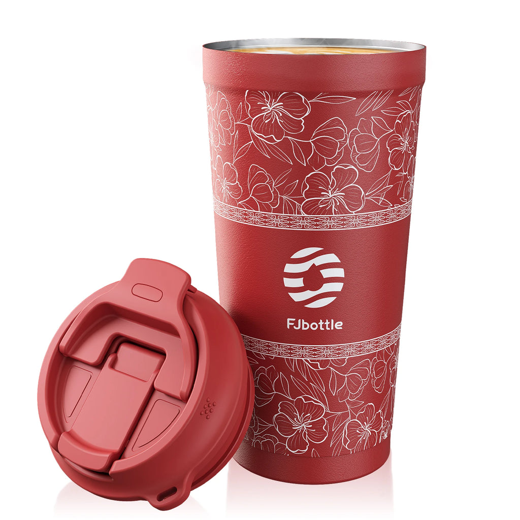 Fjbottle 500ml Flower Coffee Mug Stainless Steel Vacuum Flask Straw and Direct Drinking Insulated Tumbler Coffee Cup