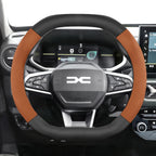 Suitable for Dacia Suede Matte Carbon Fiber Texture Steering Wheel Cover, Suitable for Models Such as Sandero Stepway, Duster, Jogger, Bigster, Spring, Electric, Cargo, Logan, Etc., Black Mocha Car Accessories