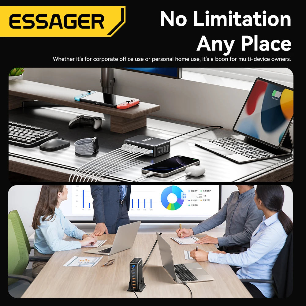 Essager 320W GaN Charger 8Port USB Type C Desktop Charging Station PD 100W Fast Charging For iPhone 17 16 15 iPad MacBook Laptop