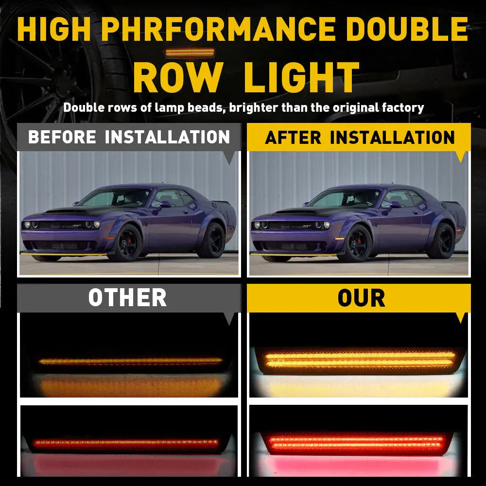 Car Front Amber Rear Red Bumper LED Side Marker Light Lamps For Dodge Challenger 2015 2016 2017 2018 2019 2020 2021 2022 2023