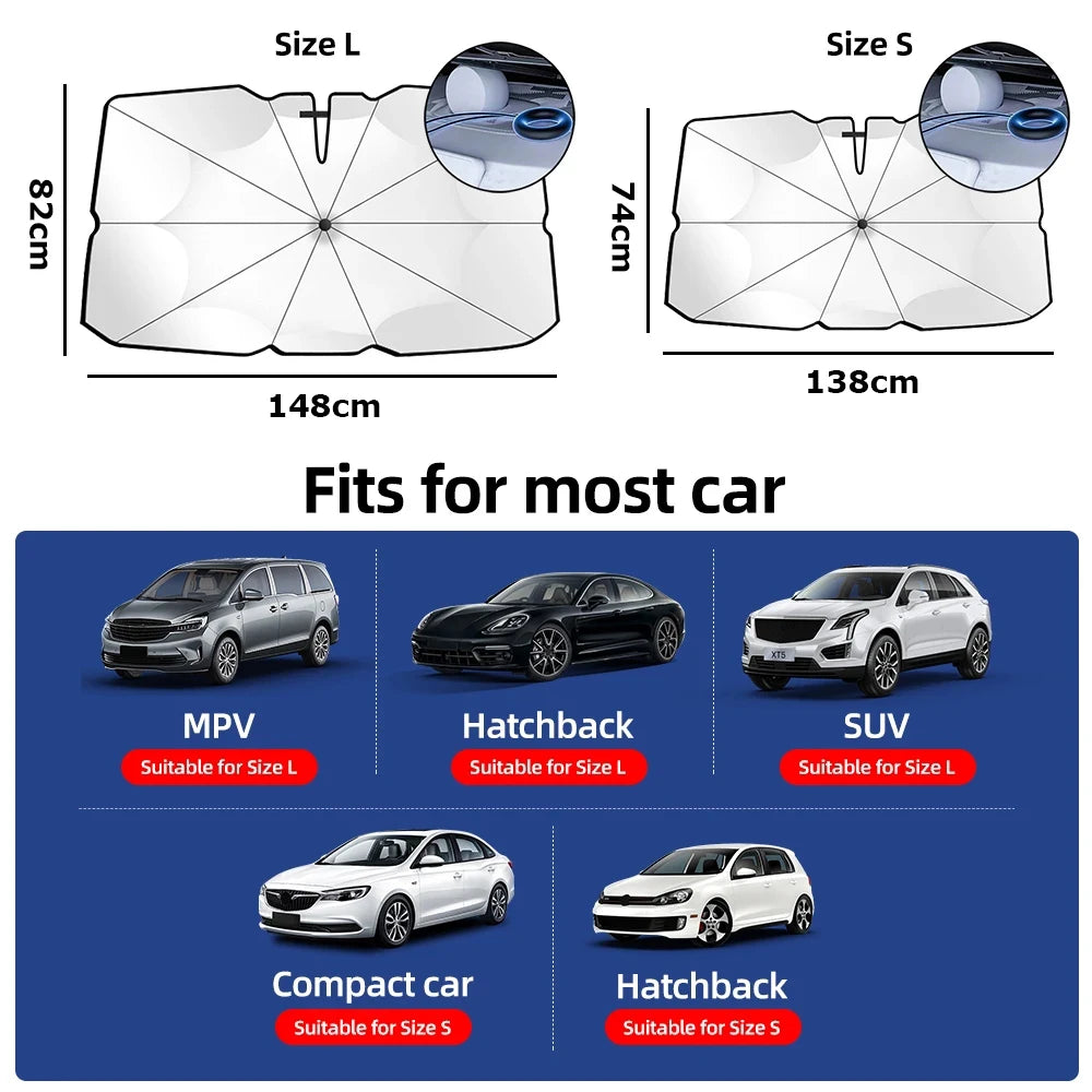 Car Windshield Sun Shade Umbrella Portable Car Parasol With Pull Ring Umbrella Handle Summer Uv Refletive Covers