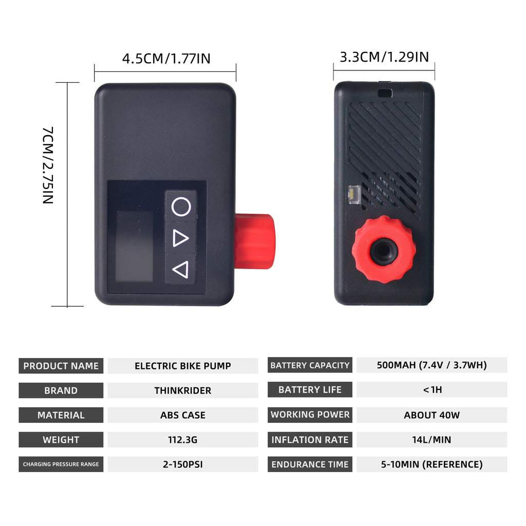 ThinkRider 120 PSI Portable Pocket Bike Electric Air Pump MINI Tire Inflator For Bicycle Digital Gauge Display