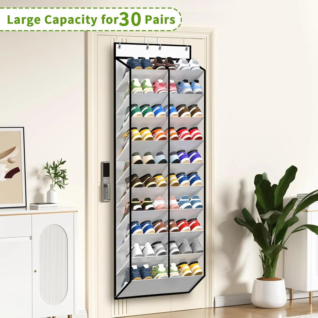 Over the Door Shoe Organizer Hanging Rack, 20 Pocket, Black/Grey/White, 1pc or 2pc