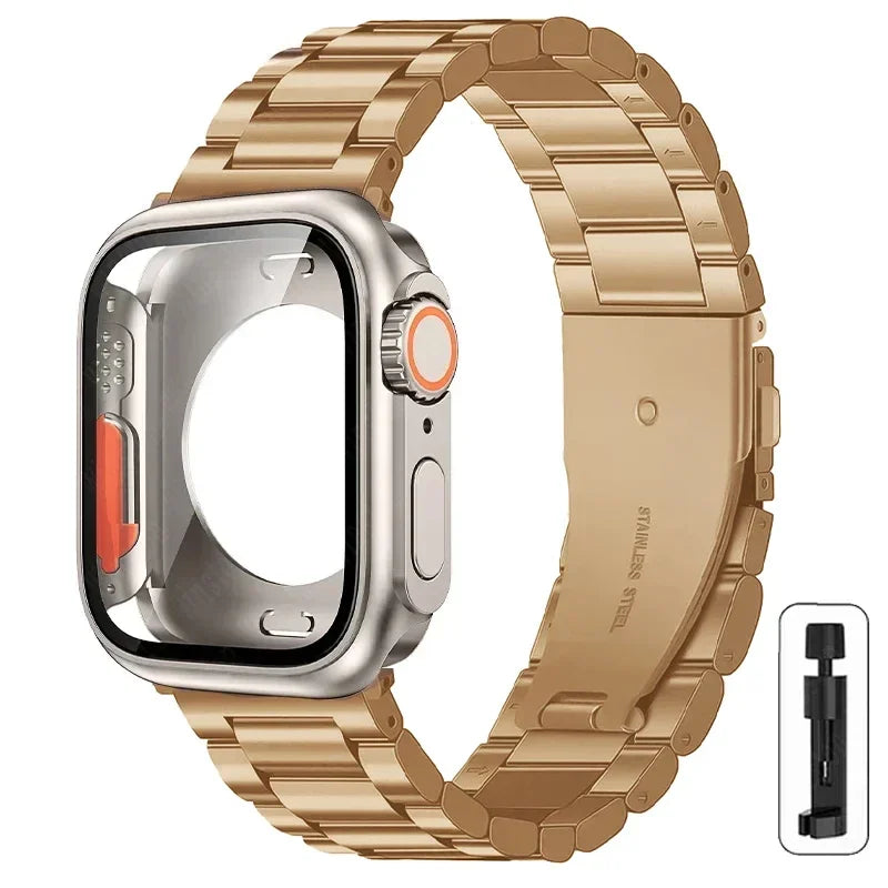 Change to Ultra Case+Band For Apple Watch 46mm 42mm 44 45mm Metal Stainless Steel strap for iWatch series Series 10 9 8 7 6 SE 5