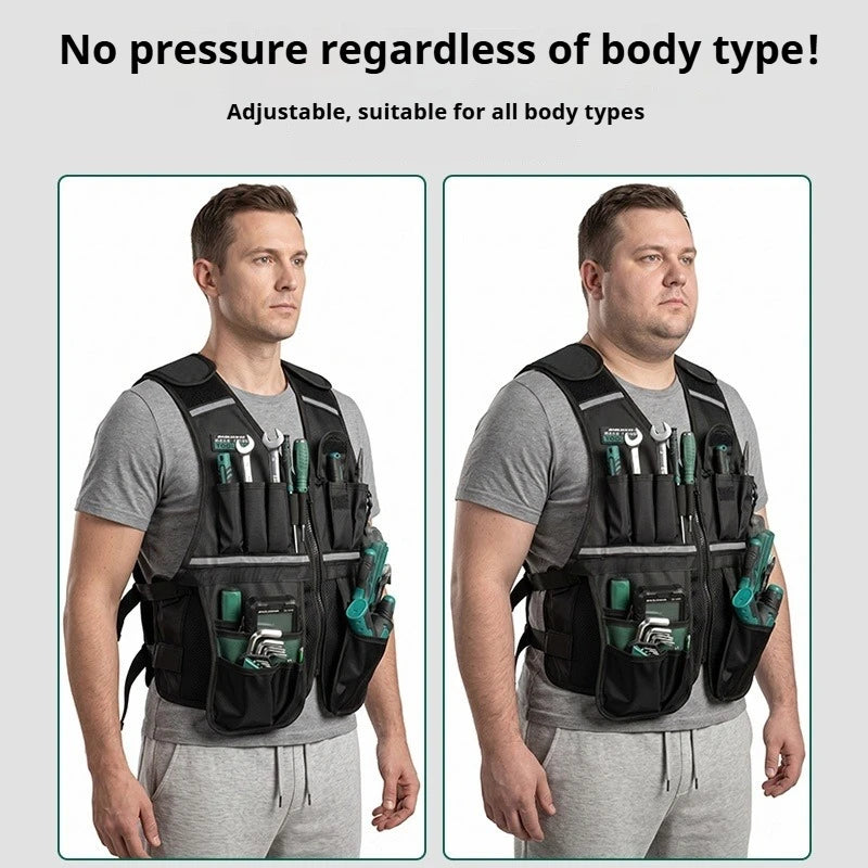 Adjustable Workwear Allround Work Tool Vest Safety Vest with Multi-pockets and Zipper Heavy Duty Tool Vest for Electricians