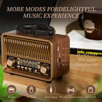 Retro Wireless Radio Portable AM/FM/SW with USB Rechargeable Battery With antenna, AUX and TF card playback, suitable for home