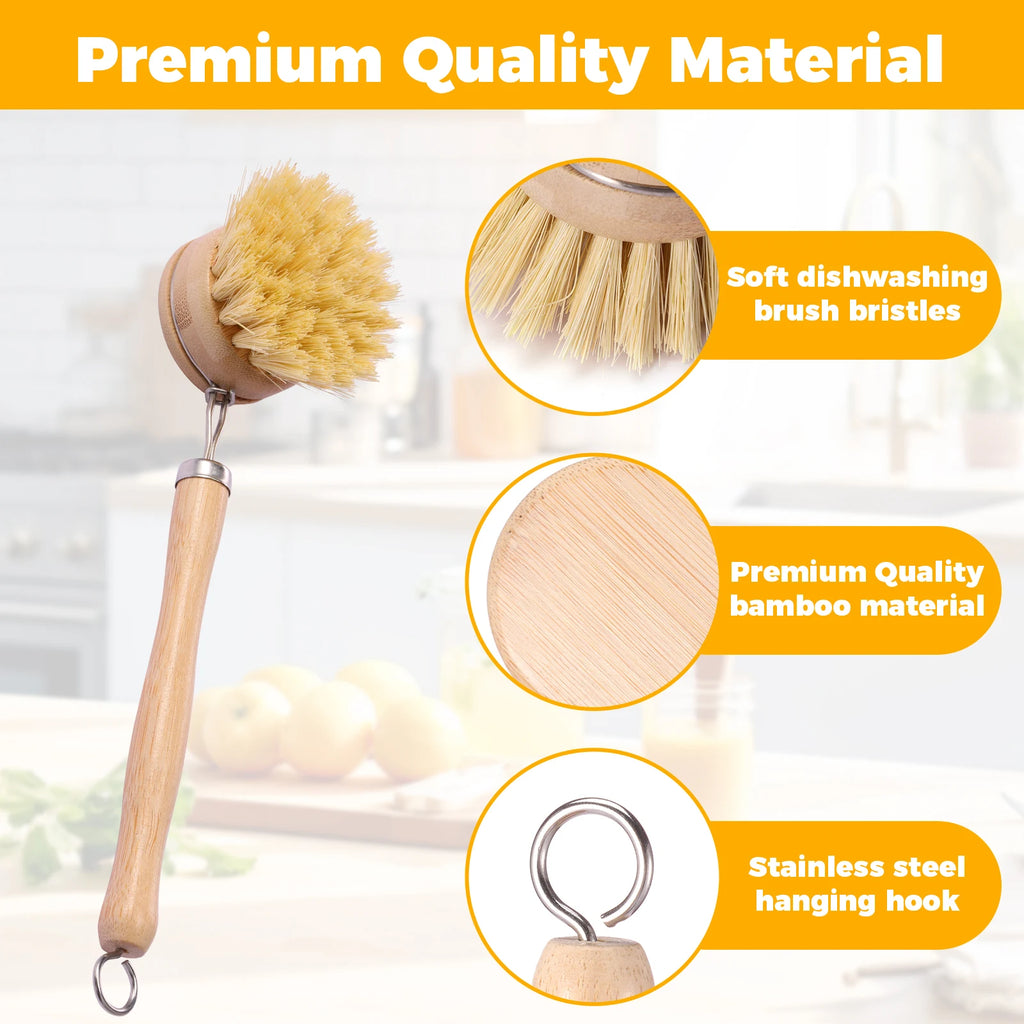 4/5Pcs Bamboo Dish Brush Set Pot Cleaning Brush Long Handle Kitchen Dishes Scrubber Strong Decontamination Rust Removal Utensils