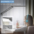 LED Desk Lamp for Home,Reading,Adjustable Eye-Caring Desk Light with Clamp, 3 Color Modes,10 Brightness Table Lamps