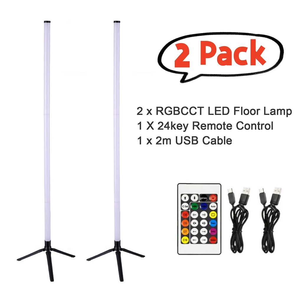 RGB CCT Led Floor Light 24key Remote Bluetooth App Voice Control 103cm Round Tube USB Power for Gaming Room Ambiance Lighting